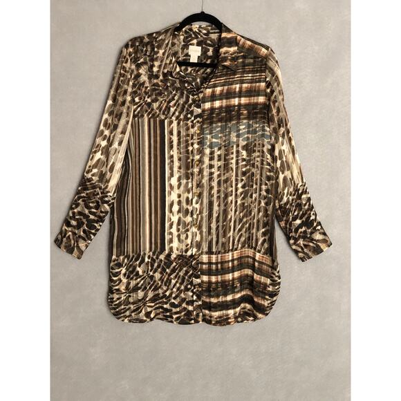 Chico's Women's Size 1 (M/8) Aviana Striped Leopard Print Top - Picture 1 of 7